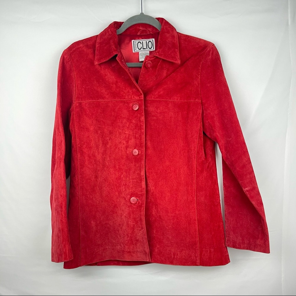 Vintage Suede Clio Red Button Down Lined Jacket Size 4